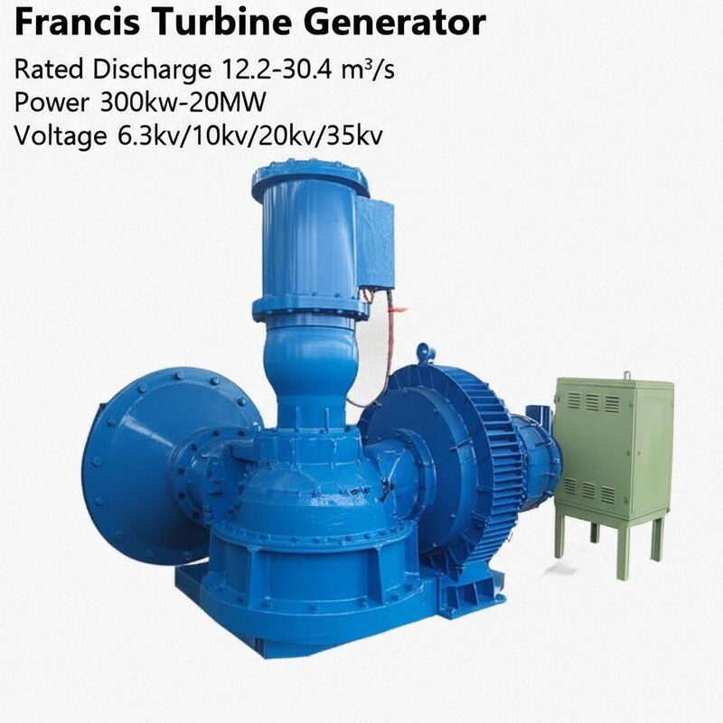 Francis Turbine Generator met nominale ontlading 12,2-30,4 m3/s Kracht 300kw-20MW en Spanning 6,3kv/10kv/20kv/35kv